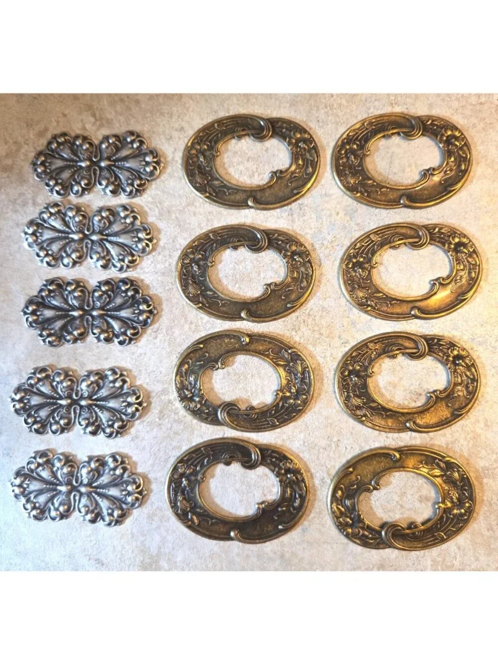 13 Pc Jewelry Findings Brass Oxidized Victorian Oval and Silver Oxidized
